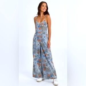 Molly Bracken denim floral printed overalls